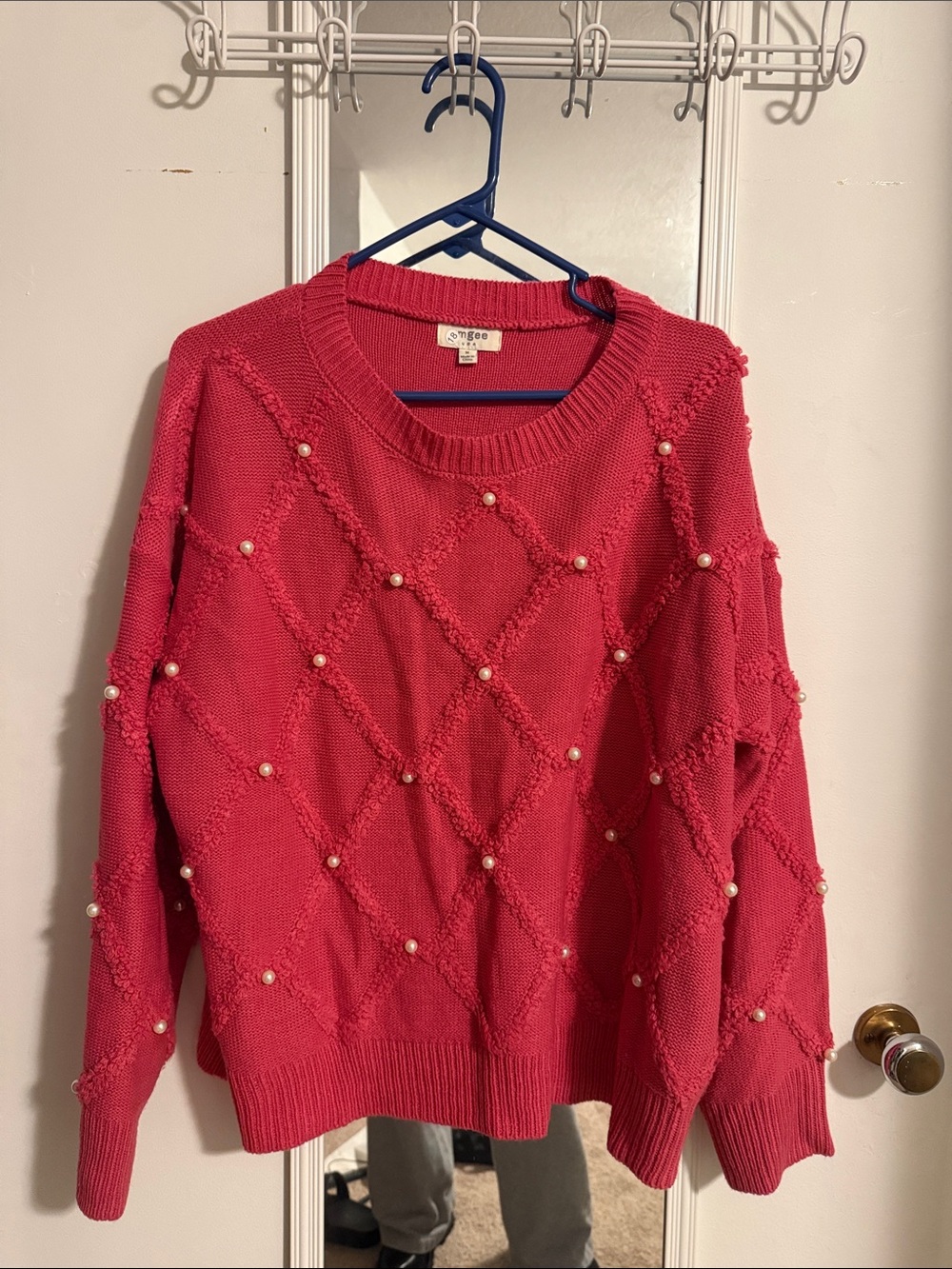 Umgee Pink Pearl-Embellished Crewneck Sweater